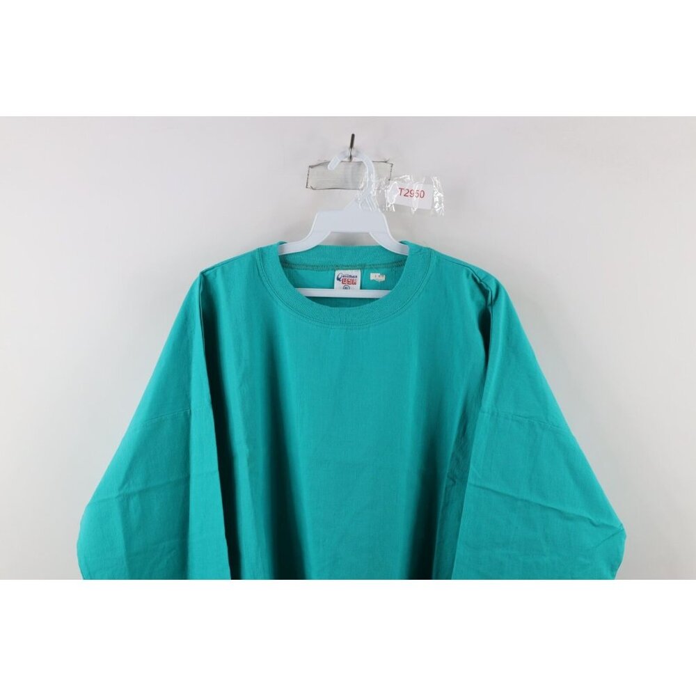 Deadstock Vtg 90s Streetwear Mens XL Blank Pullover Long Sleeve T-Shirt Teal USA - Picture 2 of 8